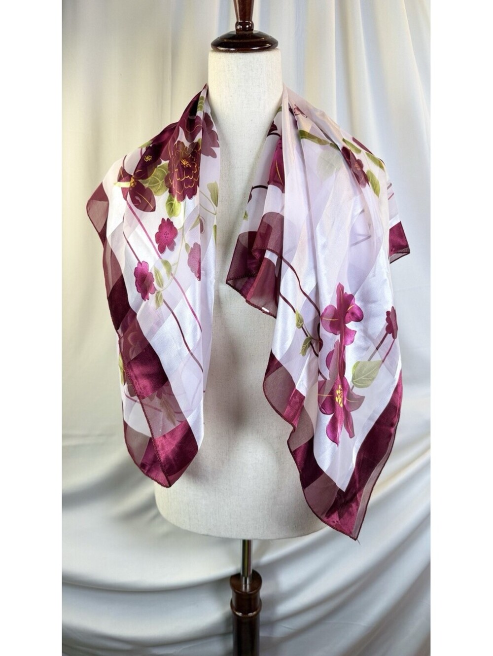 Pink, Burgundy White Square Scarf Classic Versatile 38 X 38 Inches